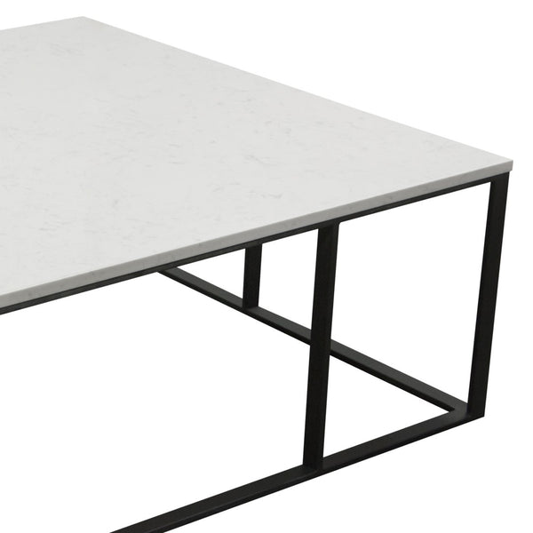 Diamond Sofa Surface Square Cocktail Table – Elegant White Marble Top & Chic Black Metal Base By White Marble Surfacectma