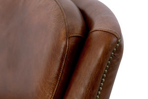 Pasargad Home Baker Wing Chair - Vintage Cigar Brown Leather With Elegant Dark Wood Legs Brown Leather Chair-900