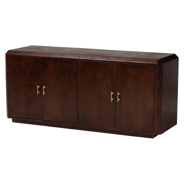 Baxton Studio Bali & Pari Valora Burl Wood Sideboard with Four Doors and Artisan Walnut Finish SVN-1296-Dark Walnut-Mega-Cabinet
