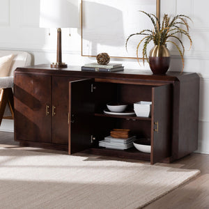 Bali & Pari Valora Burl Wood Sideboard with Four Doors and Artisan Walnut Finish