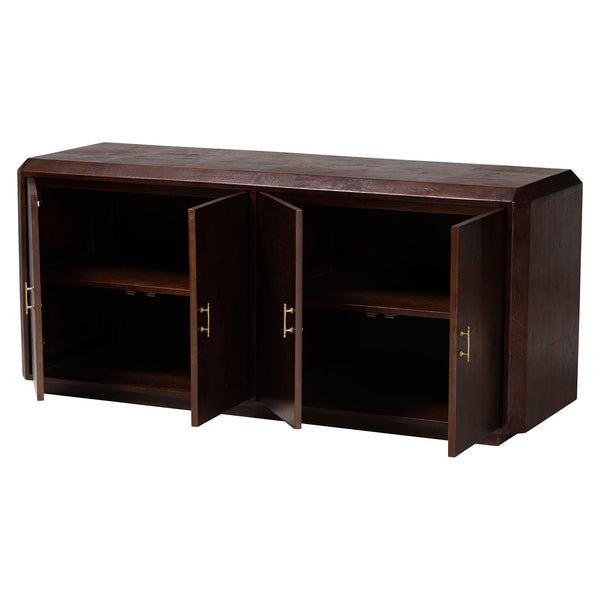 Bali & Pari Valora Burl Wood Sideboard with Four Doors and Artisan Walnut Finish