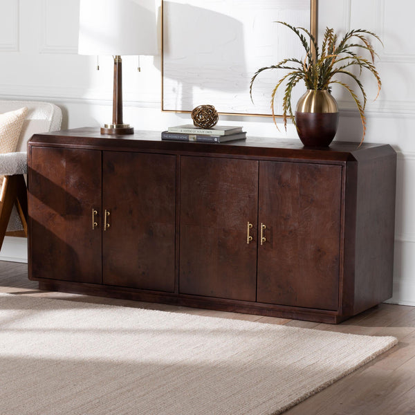 Bali & Pari Valora Burl Wood Sideboard with Four Doors and Artisan Walnut Finish
