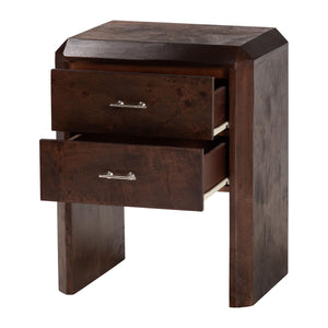 Bali & Pari Nebu Handcrafted Burl Veneer Bedroom Nightstand with Two Smooth Drawers