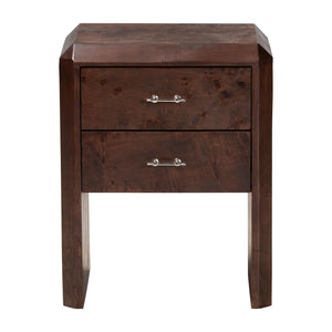 Bali & Pari Nebu Handcrafted Burl Veneer Bedroom Nightstand with Two Smooth Drawers