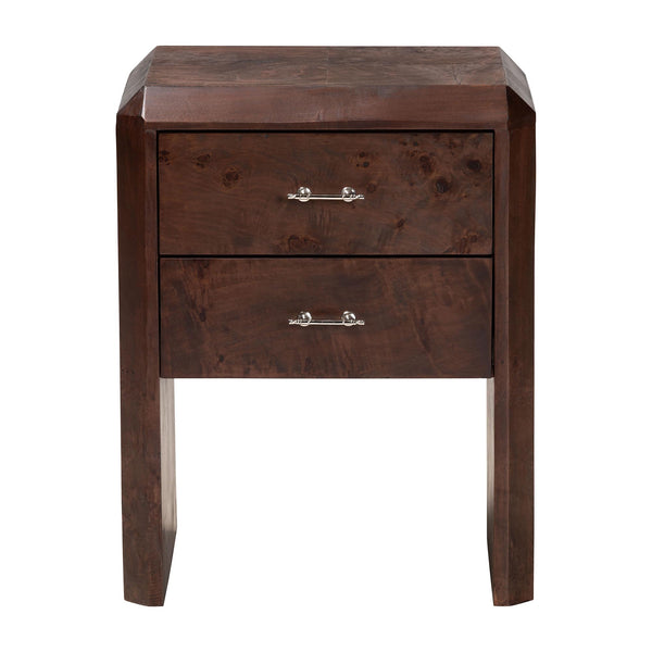 Bali & Pari Nebu Handcrafted Burl Veneer Bedroom Nightstand with Two Smooth Drawers