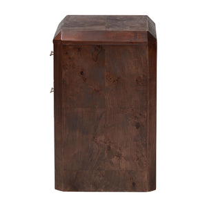 Bali & Pari Nebu Handcrafted Burl Veneer Bedroom Nightstand with Two Smooth Drawers