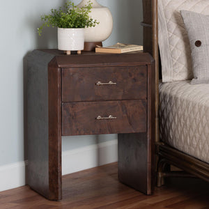 Bali & Pari Nebu Handcrafted Burl Veneer Bedroom Nightstand with Two Smooth Drawers