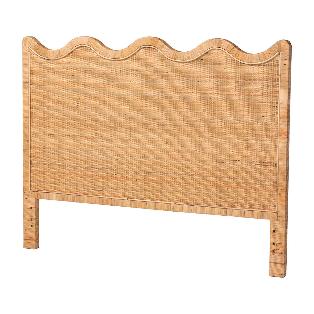 Baxton Studio Bali & Pari Cassio Handwoven Rattan Headboard with Scalloped Boho Coastal Bedroom Design Queen SVN2808-Cassio-Natural-HB-Queen