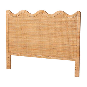 Baxton Studio Bali & Pari Cassio Handwoven Rattan Headboard with Scalloped Boho Coastal Bedroom Design Queen SVN2808-Cassio-Natural-HB-Queen