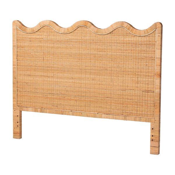 Baxton Studio Bali & Pari Cassio Handwoven Rattan Headboard with Scalloped Boho Coastal Bedroom Design Queen SVN2808-Cassio-Natural-HB-Queen