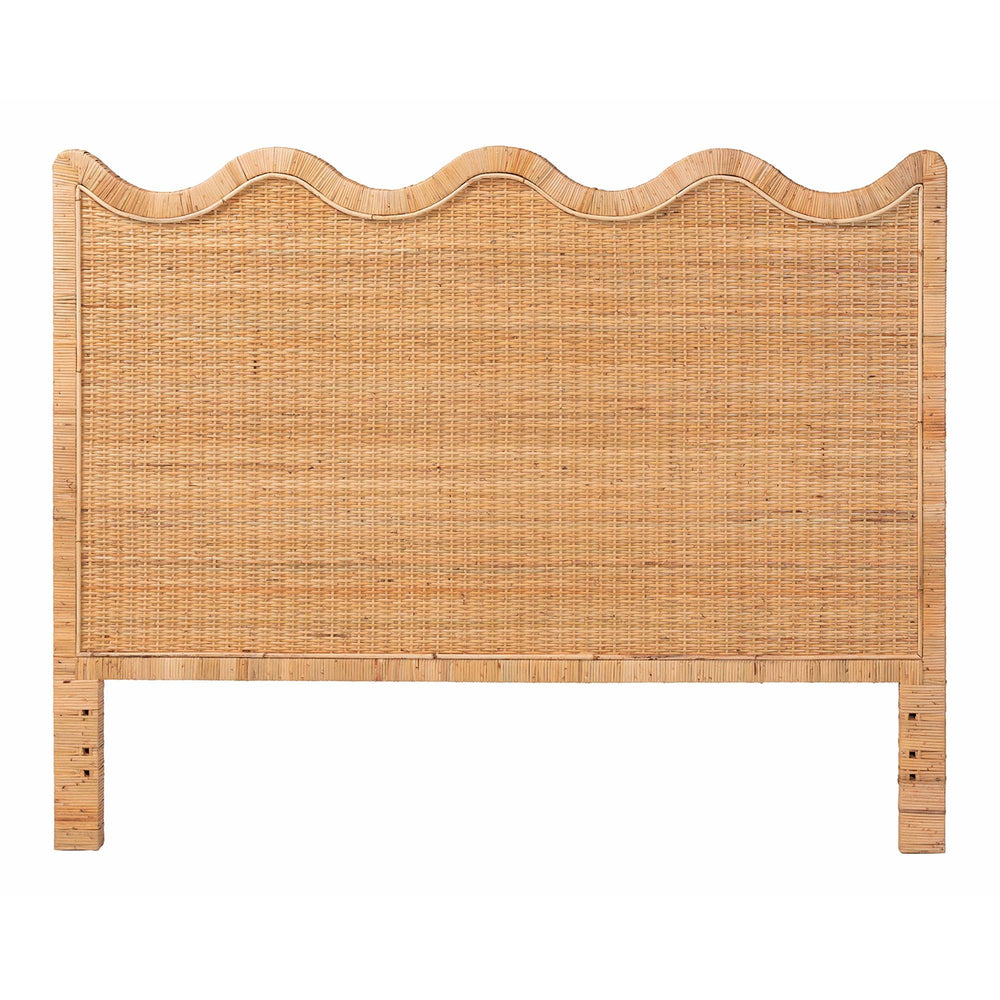 Baxton Studio Bali & Pari Cassio Handwoven Rattan Headboard with Scalloped Boho Coastal Bedroom Design Queen SVN2808-Cassio-Natural-HB-Queen