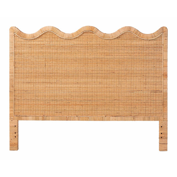 Bali & Pari Cassio Handwoven Rattan Headboard with Scalloped Boho Coastal Bedroom Design