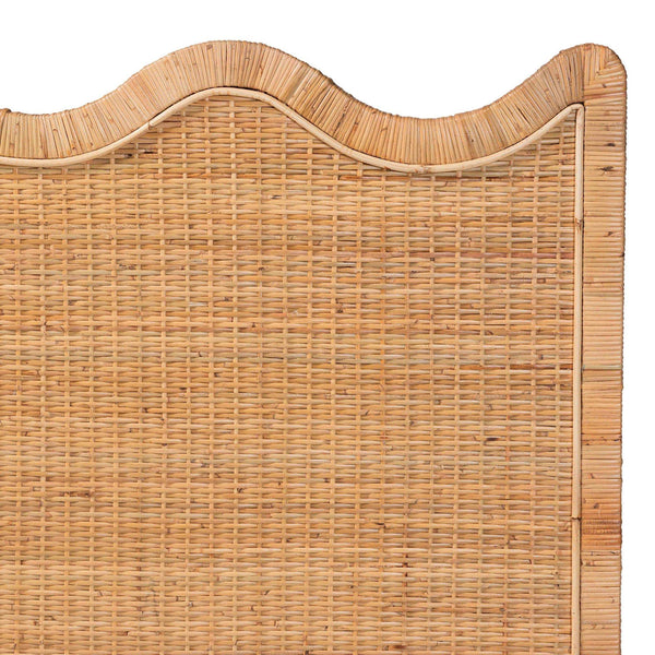 Bali & Pari Cassio Handwoven Rattan Headboard with Scalloped Boho Coastal Bedroom Design