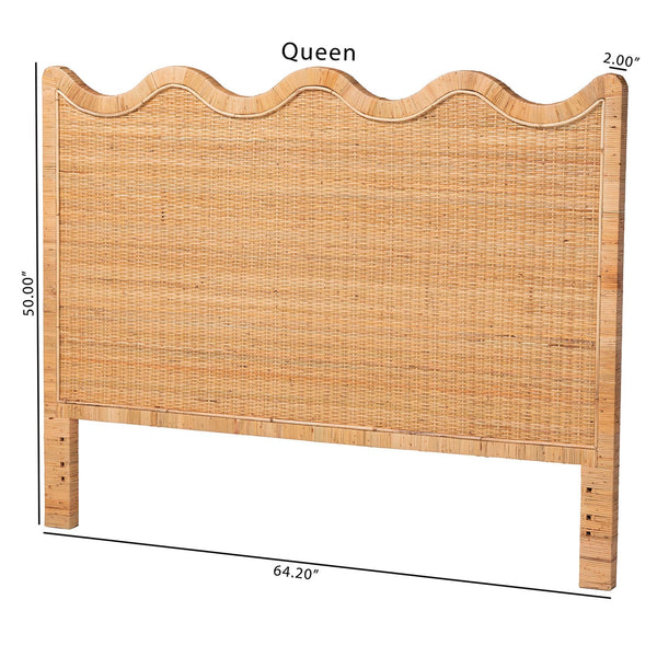 Bali & Pari Cassio Handwoven Rattan Headboard with Scalloped Boho Coastal Bedroom Design