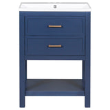 Hearth and Haven 24'' Bathroom Vanity with Single Sink, Storage Cabinet with 2 Drawers, Blue