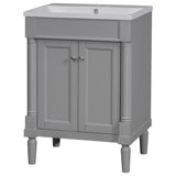 Hearth and Haven 24'' Bathroom Vanity with Single Sink, 2-Tier Bathroom Storage Cabinet, Bathroom Vanity, Large Storage Shelves, Grey