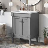 Hearth and Haven 24'' Bathroom Vanity with Single Sink, 2-Tier Bathroom Storage Cabinet, Bathroom Vanity, Large Storage Shelves, Grey