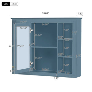 English Elm 36'' Modern Bathroom Vanity Indigo Blue with Mirror Cabinet and Ceramic Sink SW000134AAM-1