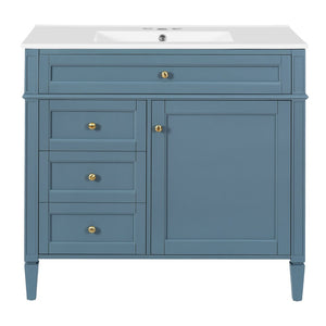 English Elm 36'' Modern Bathroom Vanity Indigo Blue with Mirror Cabinet and Ceramic Sink SW000134AAM-1