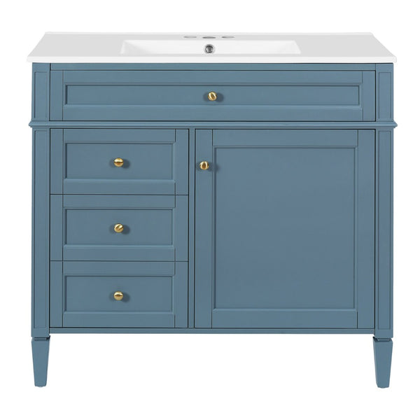 English Elm 36'' Modern Bathroom Vanity Indigo Blue with Mirror Cabinet and Ceramic Sink SW000134AAM-1