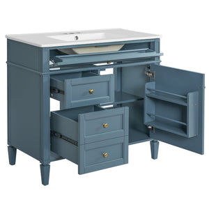 English Elm 36'' Modern Bathroom Vanity Indigo Blue with Mirror Cabinet and Ceramic Sink SW000134AAM-1