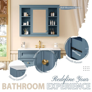 English Elm 36'' Modern Bathroom Vanity Indigo Blue with Mirror Cabinet and Ceramic Sink SW000134AAM-1