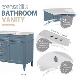 English Elm 36'' Modern Bathroom Vanity Indigo Blue with Mirror Cabinet and Ceramic Sink SW000134AAM-1