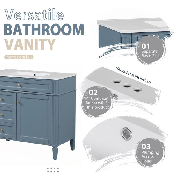 English Elm 36'' Modern Bathroom Vanity Indigo Blue with Mirror Cabinet and Ceramic Sink SW000134AAM-1