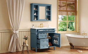English Elm 36'' Modern Bathroom Vanity Indigo Blue with Mirror Cabinet and Ceramic Sink SW000134AAM-1