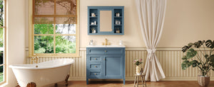 English Elm 36'' Modern Bathroom Vanity Indigo Blue with Mirror Cabinet and Ceramic Sink SW000134AAM-1