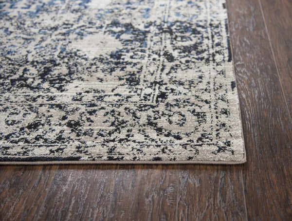 Alora Decor Swagger Distressed Transitional Rug In Neutral Beige Blue Black, Power-Loomed Rizlon Polypropylene Durable Soft Hand 3'3" x 5'3" SWGSW1000T4093353
