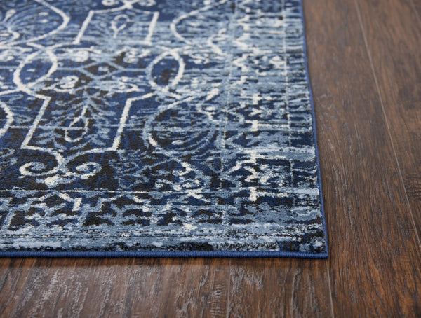 Alora Decor Swagger Blue Runner Rug - 2'3"X7'7" Power‑Loomed Rizlon Polypropylene, Scroll Motif, Durable Elegance SWGSW100309372377