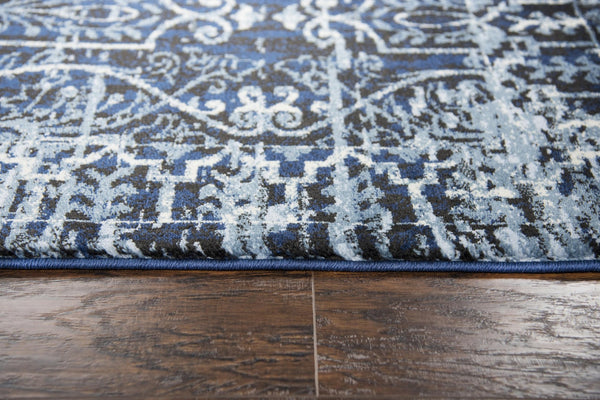 Alora Decor Swagger Blue Runner Rug - 2'3"X7'7" Power‑Loomed Rizlon Polypropylene, Scroll Motif, Durable Elegance SWGSW100309372377