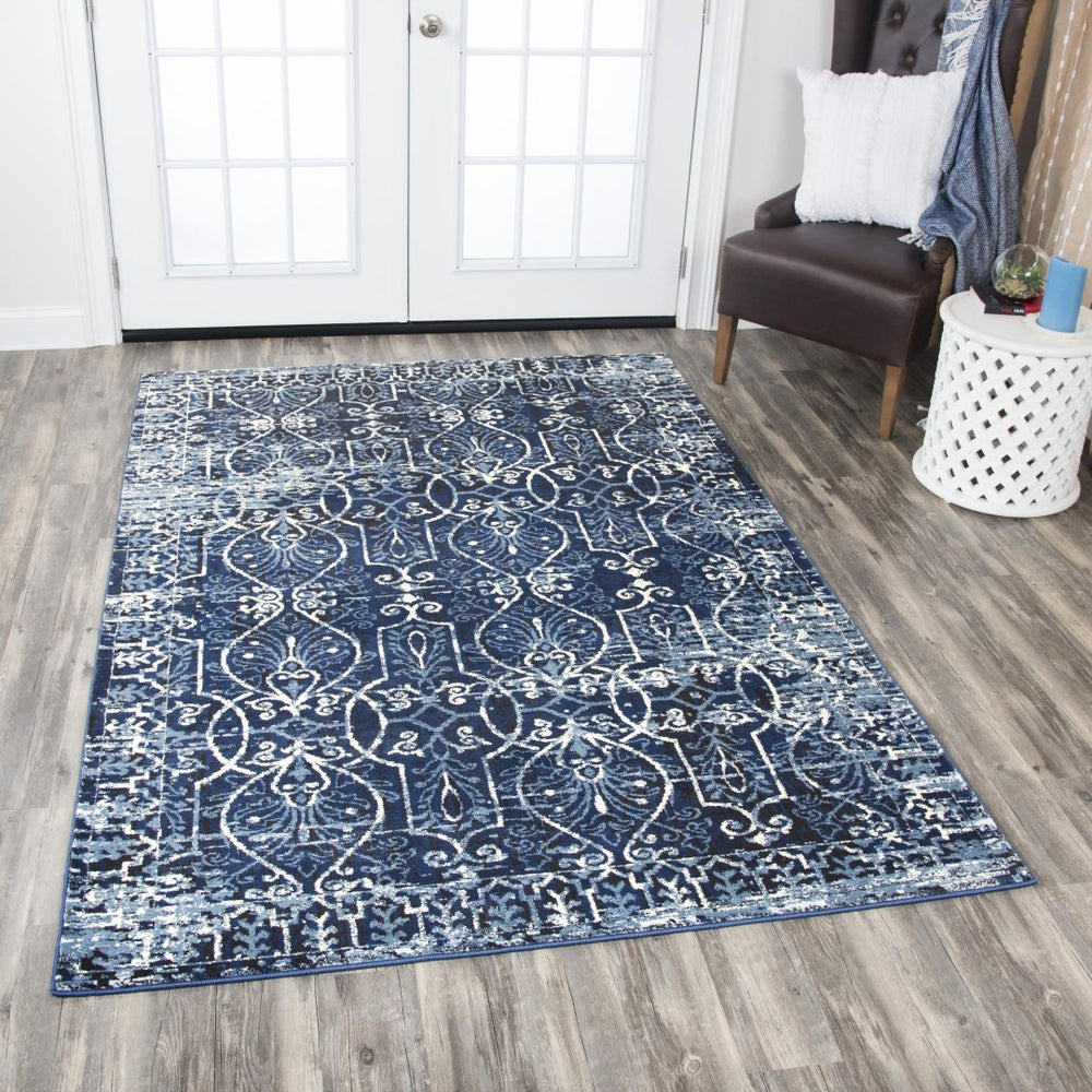 Alora Decor Swagger Blue Runner Rug - 2'3"X7'7" Power‑Loomed Rizlon Polypropylene, Scroll Motif, Durable Elegance SWGSW100309372377