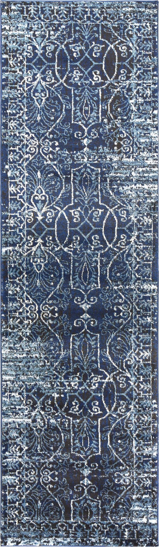 Alora Decor Swagger Blue Runner Rug - 2'3"X7'7" Power‑Loomed Rizlon Polypropylene, Scroll Motif, Durable Elegance SWGSW100309372377
