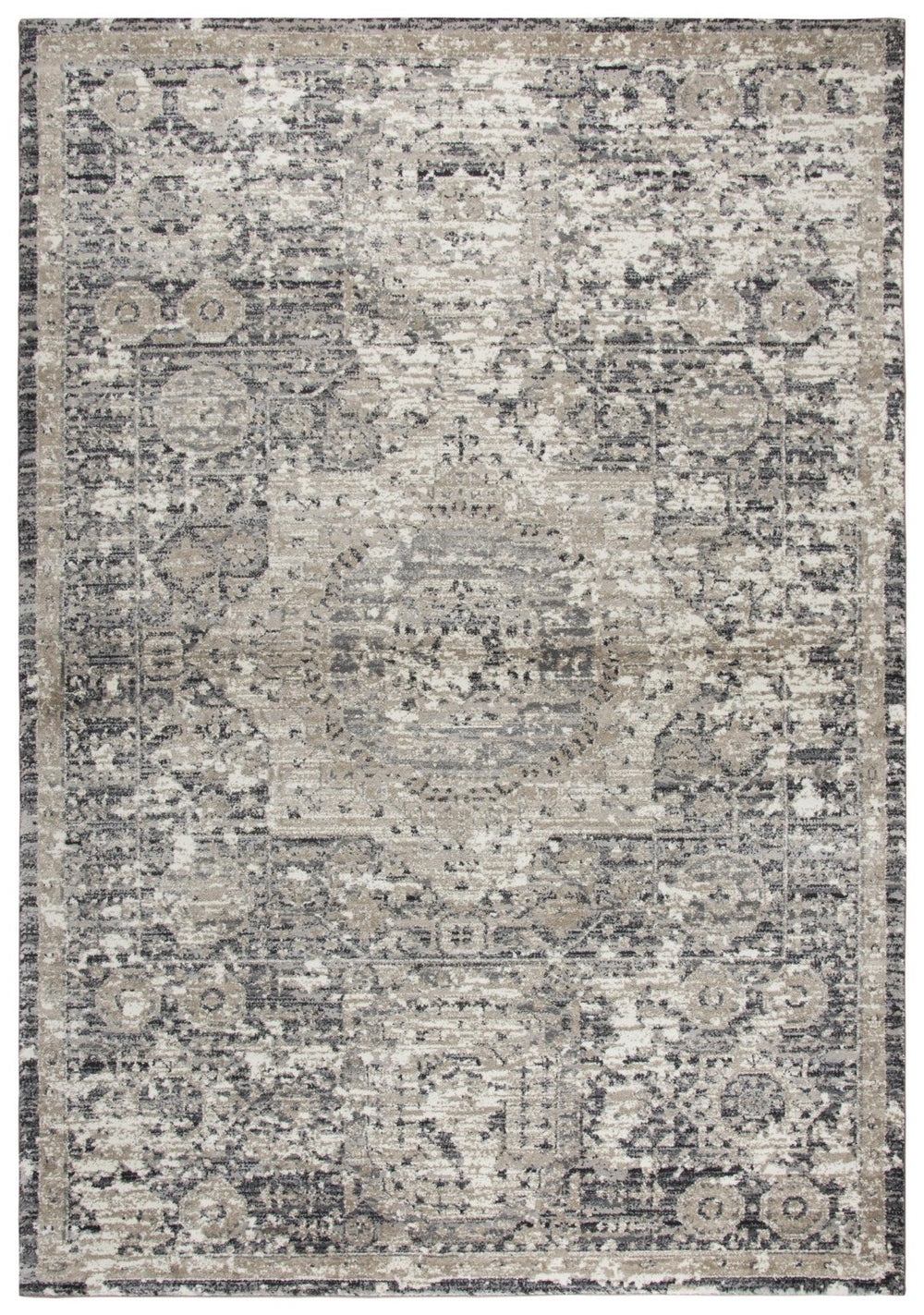 Alora Decor Swagger Distressed Medallion Rug — Soft Heat-Set Polypropylene, Neutral Vintage Charm For Entryway 7'10" x 10'10" SWGSW101033557110