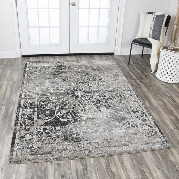 Alora Decor Swagger Transitional Power-Loomed Area Rug With Distressed Medallion, Rizlon Yarn, Neutral Tones 7'10" x 10'10" SWGSW1012TA337110