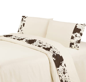 Hiend Accents 350tc Cowhide Sheet Set - Luxurious 4-piece Bedding For Stylish Western-inspired Bedrooms Cream 100% Cotton Sw3067-fl-cc