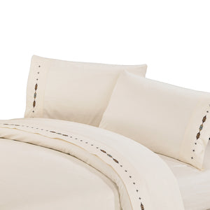 Hiend Accents 350tc Embroidered Socorro Sheet Set - Luxurious Southwestern Comfort For Your Dream Bedroom Retreat Cream 100% Cotton Sw3510-fl-cr