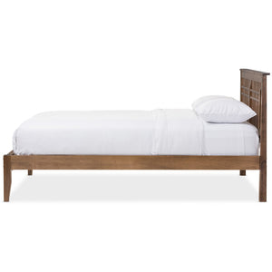 Baxton Studio Baxton Studio Loafey Mid-Century Modern Walnut Wood Platform Bed with Window-Pane Headboard Design Full SW8028-Walnut-M17-Full