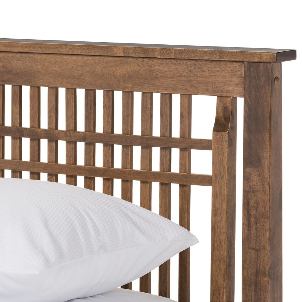 Baxton Studio Baxton Studio Loafey Mid-Century Modern Walnut Wood Platform Bed with Window-Pane Headboard Design Full SW8028-Walnut-M17-Full