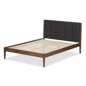 Baxton Studio Baxton Studio Ember Queen Platform Bed - Mid-Century Modern Dark Grey Fabric & Walnut Finish Design SW8063-Grey/Walnut-M7-Queen