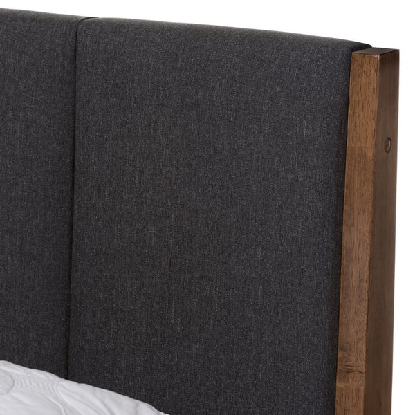 Baxton Studio Baxton Studio Ember Queen Platform Bed - Mid-Century Modern Dark Grey Fabric & Walnut Finish Design SW8063-Grey/Walnut-M7-Queen