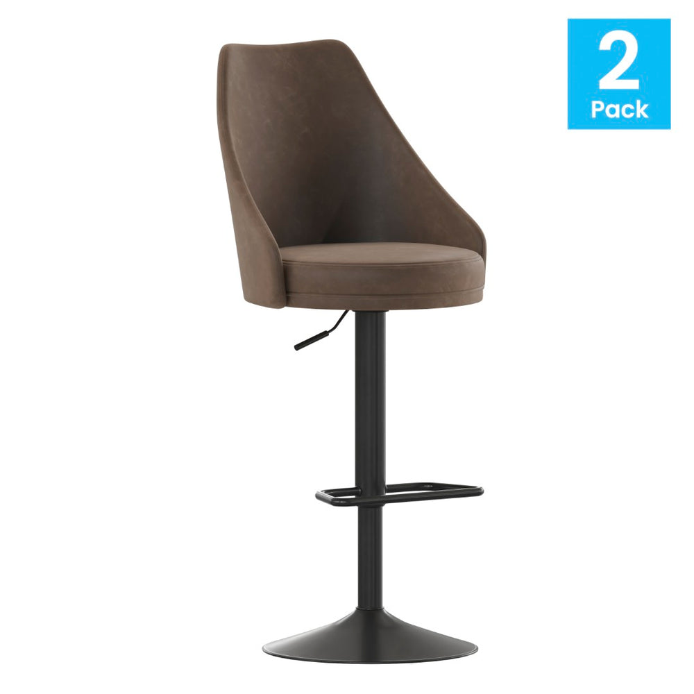 English Elm Chrishelle Set of 2 Adjustable Height Barstools with Brown LeatherSoft Upholstered Seats for Comfort SY-802-BR-GG