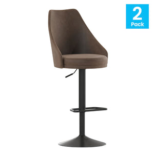 English Elm Chrishelle Set of 2 Adjustable Height Barstools with Brown LeatherSoft Upholstered Seats for Comfort SY-802-BR-GG