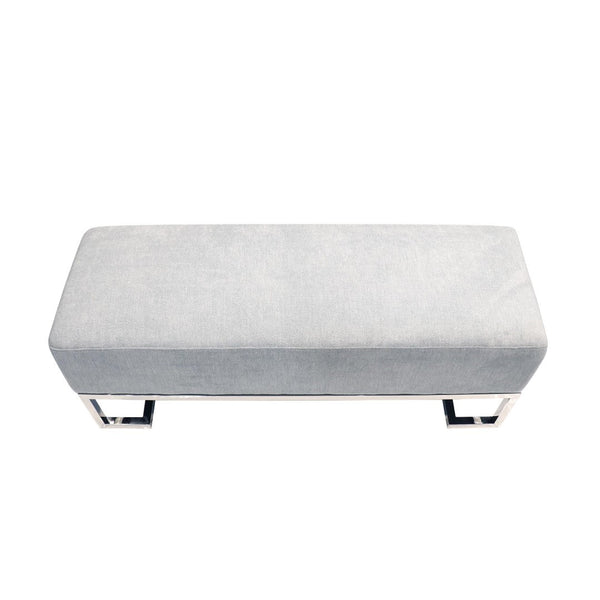 Pasargad Home Luxe Upholstered Bench – Elegant Ivory Seating With Sturdy Stainless Steel Legs Blue Polyester Y-1036b