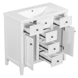 Hearth and Haven Gabriel 36" Bathroom Vanity with Ceramic Basin, Two Cabinets and Five Drawers, White