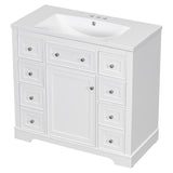 Hearth and Haven 36" Bathroom Vanity with Sink Combo, One Cabinet and Six Drawers, White