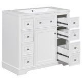 Hearth and Haven 36" Bathroom Vanity with Sink Combo, One Cabinet and Six Drawers, White