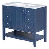 Hearth and Haven 36" Bathroom Vanity with Sink Combo, One Cabinet and Three Drawers, Blue